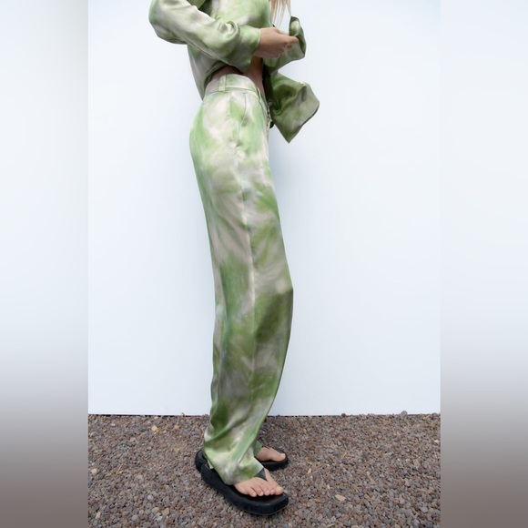 NWT Zara green TIE-DYE SILK PANTS LIMITED EDITION Medium - Picture 2 of 9